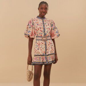 Cream Superbloom Tapestry Puff Sleeve Mini Dress Brand new